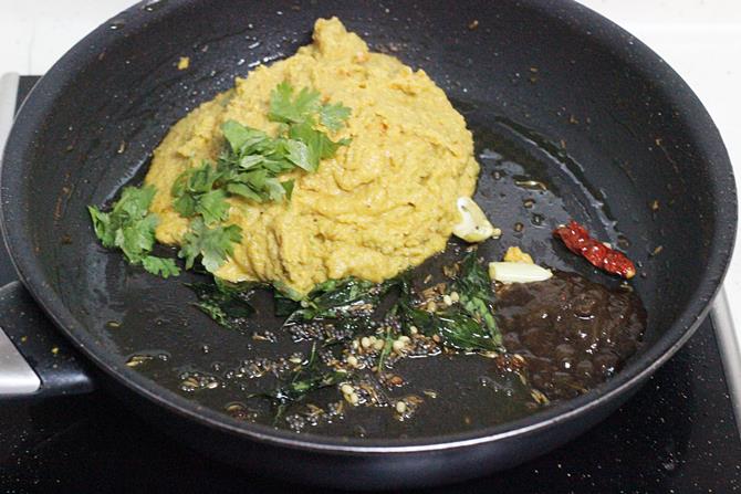 season with mustard cumin hing to make sorakaya pachadi