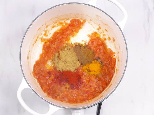 ground spices in the Dutch oven