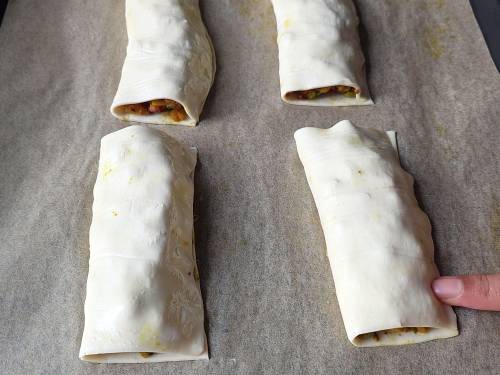 sealing the puff pastry sheets